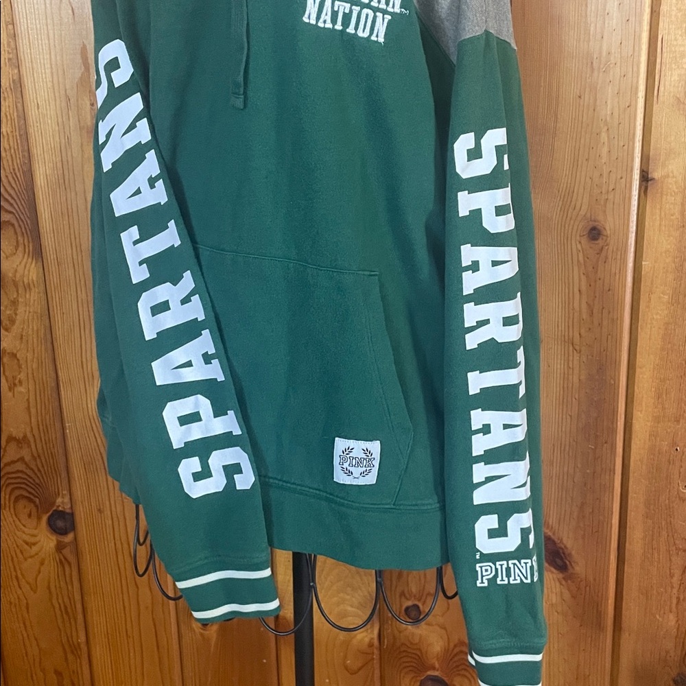 PINK Victoria's Secret Green Hoodie Spartan nation hoodie small sports classic - Picture 2 of 6